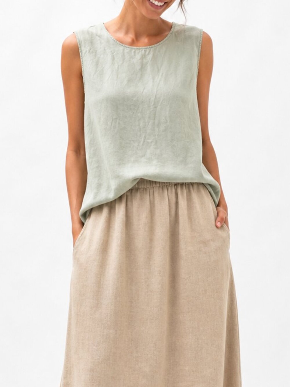 Linden Hill Green 100% linen Womens Size X-Large Tunic Tank top lagenlook